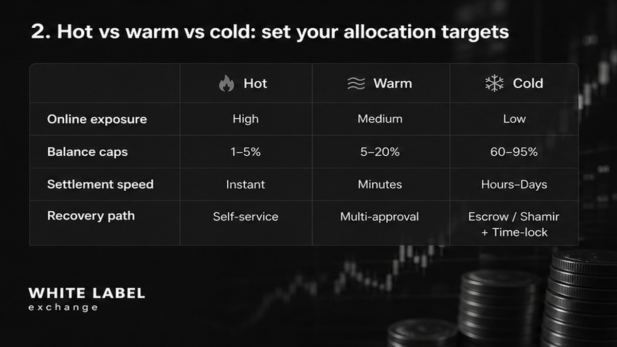 Grayscale comparison UI: hot vs warm vs cold custody allocation targets