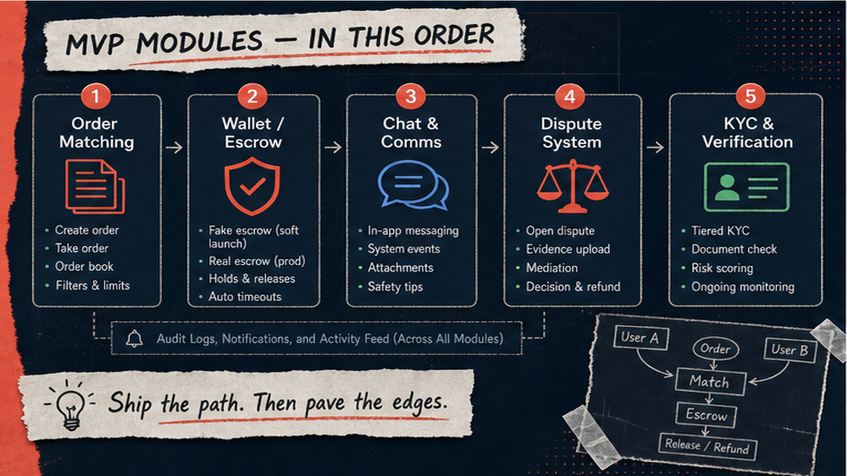 Workflow diagram: core P2P exchange modules before first trade